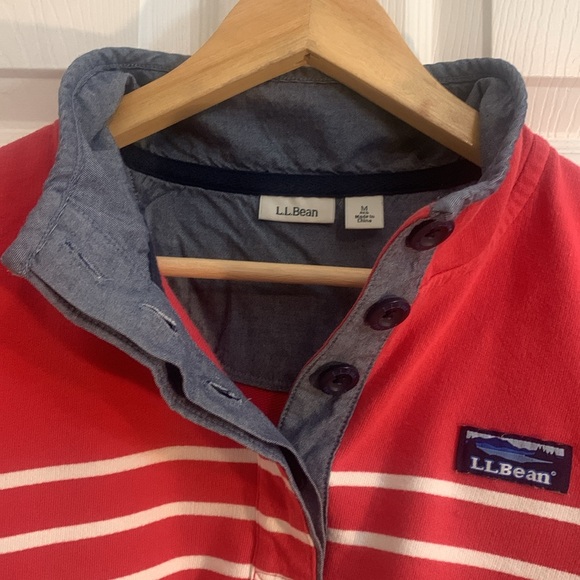 L.L.Bean Rugby Henley Women’s Medium Pullover red blue stripes shirt - Picture 10 of 10